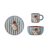 Bloomingville MINI Party Geschirr Set 3-teilig bunt - Kinder Geschirr mit Katzenmotiv für Tisch & Küche