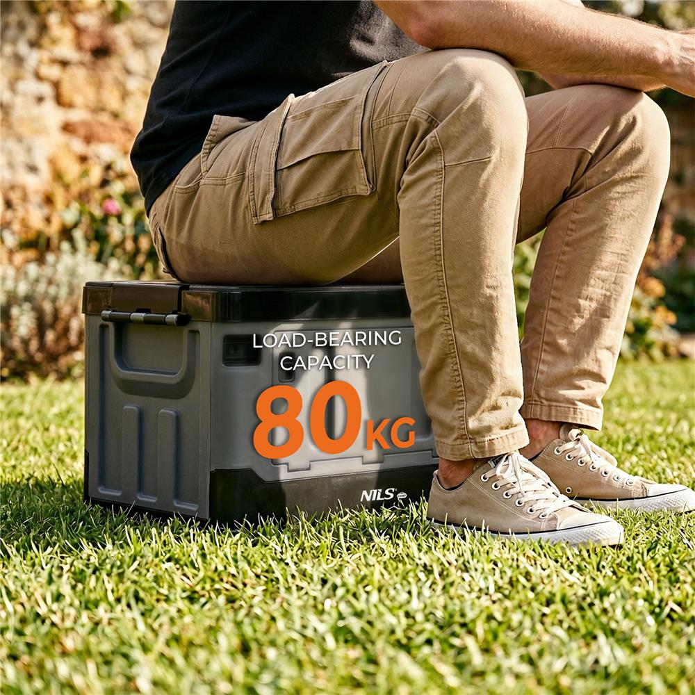 NILS CAMP Transportbox 38L Grau - klappbare Campingbox mit Tischfunktion für Outdoor & Auto