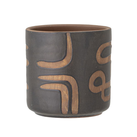 Bloomingville Abas Blumentopf 12 x 12 cm Schwarz Braun Tribal Terrakotta Übertopf dänisches Design