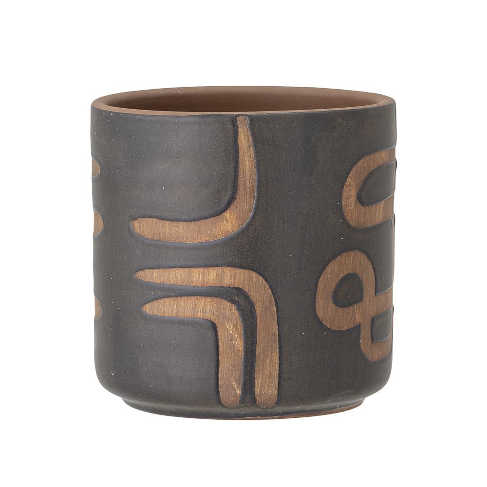 Bloomingville Abas Blumentopf 12 x 12 cm Schwarz Braun Tribal Terrakotta Übertopf dänisches Design