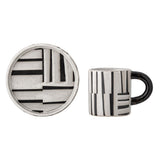 Bloomingville Frankie Tasse mit Untertasse Schwarz Steingut 2-teilig – grafisches Kaffee-Set