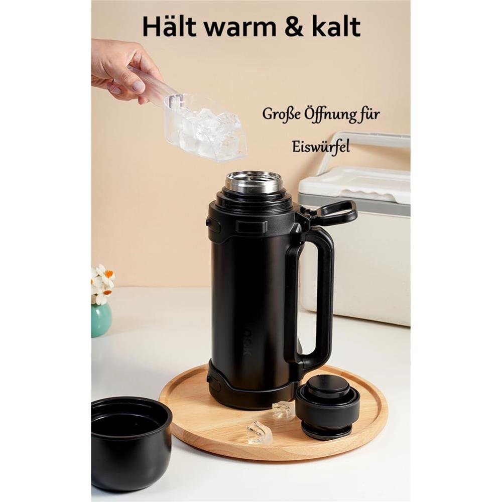 LocknLock Thermoskanne 1,8 L Creme, Becher, Edelstahl, Tragegurt, Auslaufsicher