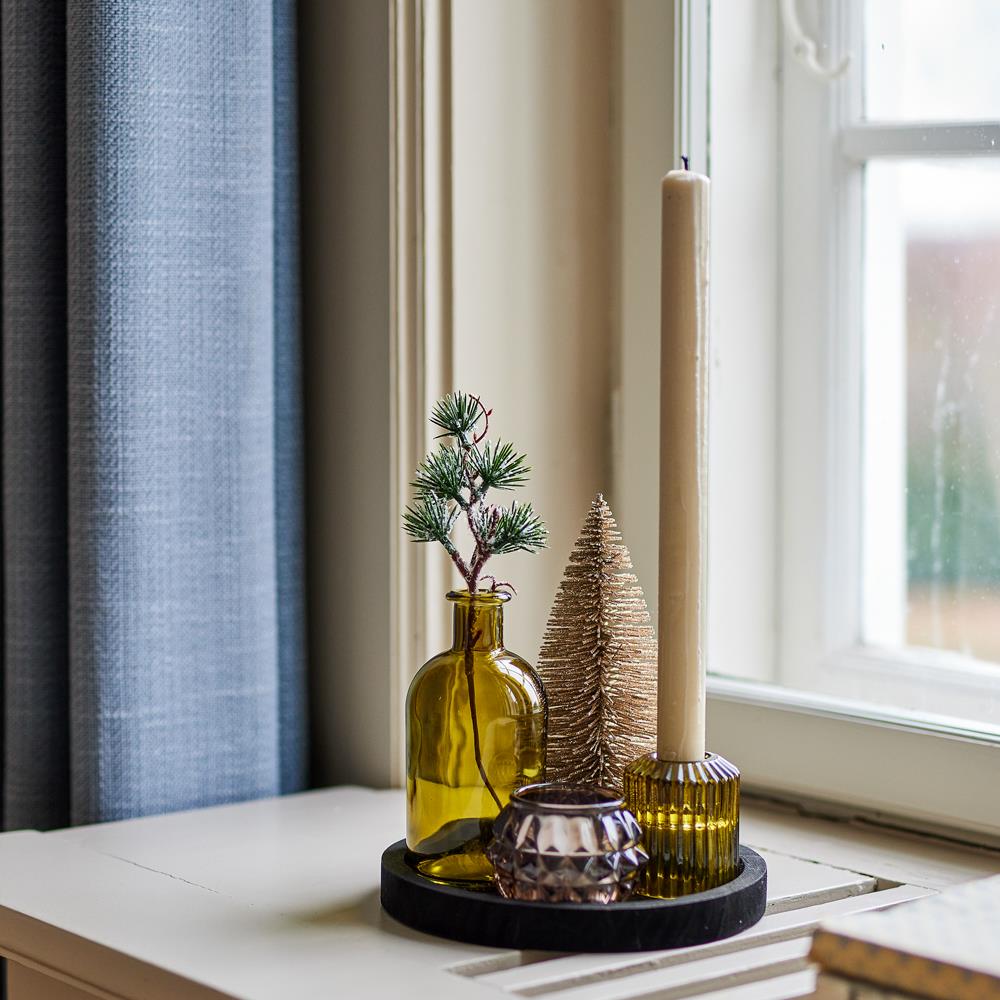 Bloomingville Sanga Tablett mit Teelichthaltern Grün Glas 6er Set Weihnachtsdeko