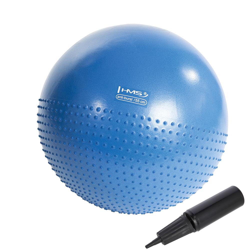 Gymnastikball 55 cm Blau mit Massage-Noppen und Luftpumpe | HMS YB03N