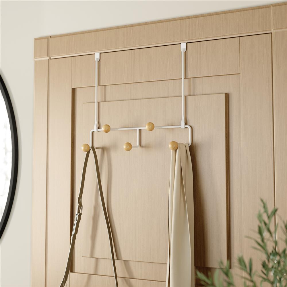 Umbra Estique Multifunktionale Türgarderobe mit 5 Haken, Türhaken ohne Bohren, in Weiß