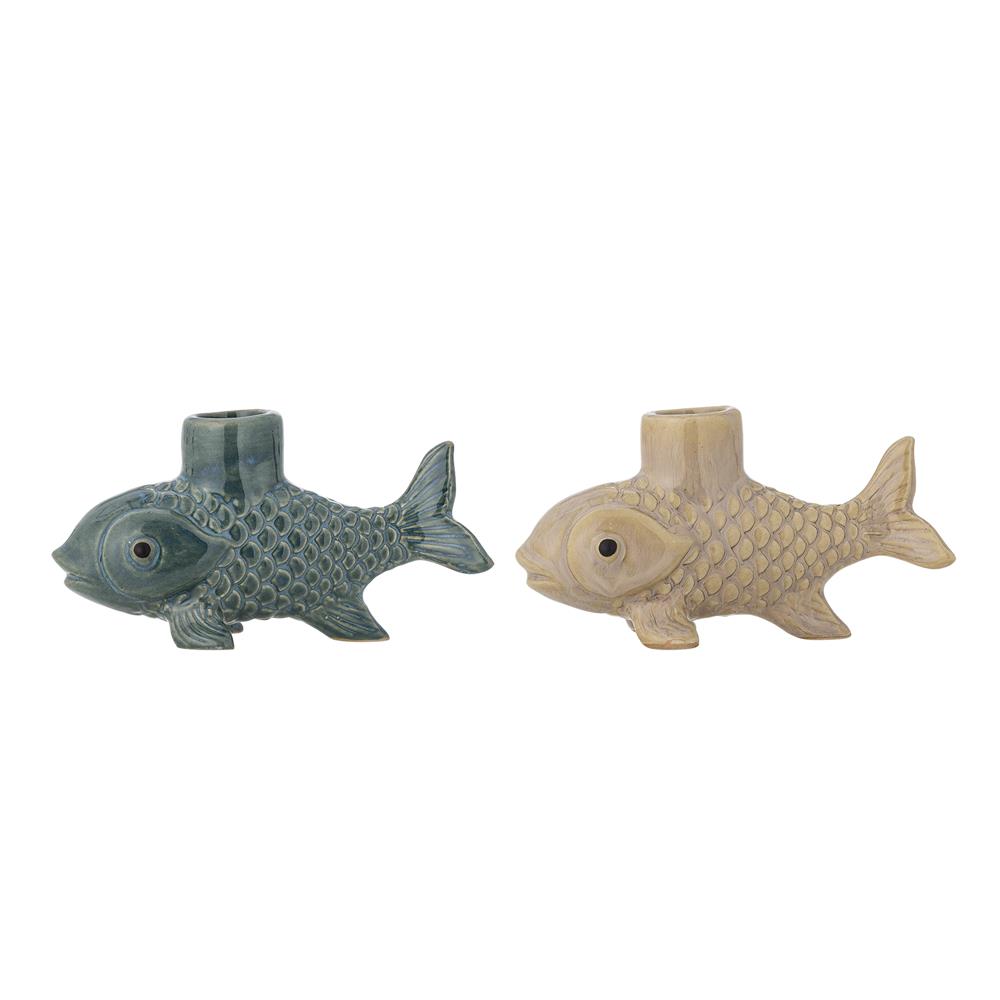 Bloomingville Burne Kerzenhalter Set Fischform Bunt Steingut 2er Set