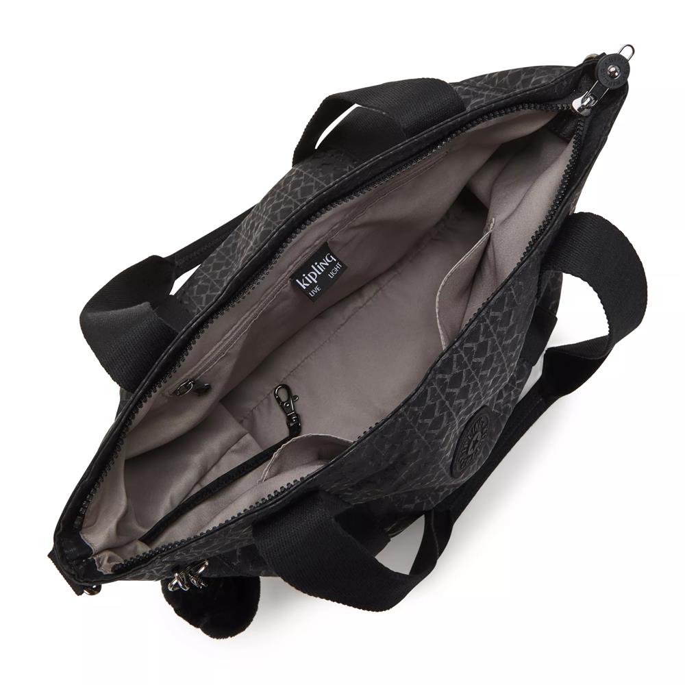 Kipling ASSENI S, kleine Tote Bag, Signature Emb (schwarz), Handtasche mit Schultergurt & Fächern