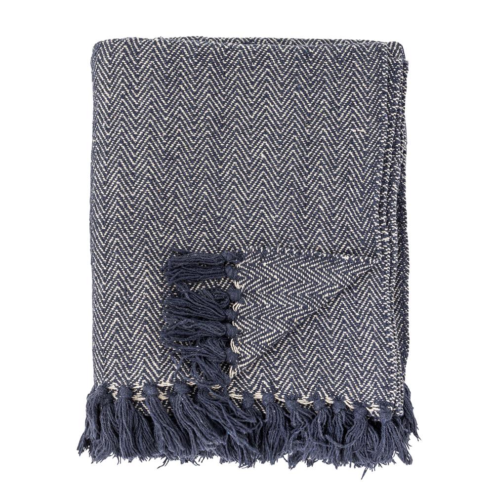 Bloomingville Herringbone Decke Blau Baumwolle Wohndecke 160x130cm