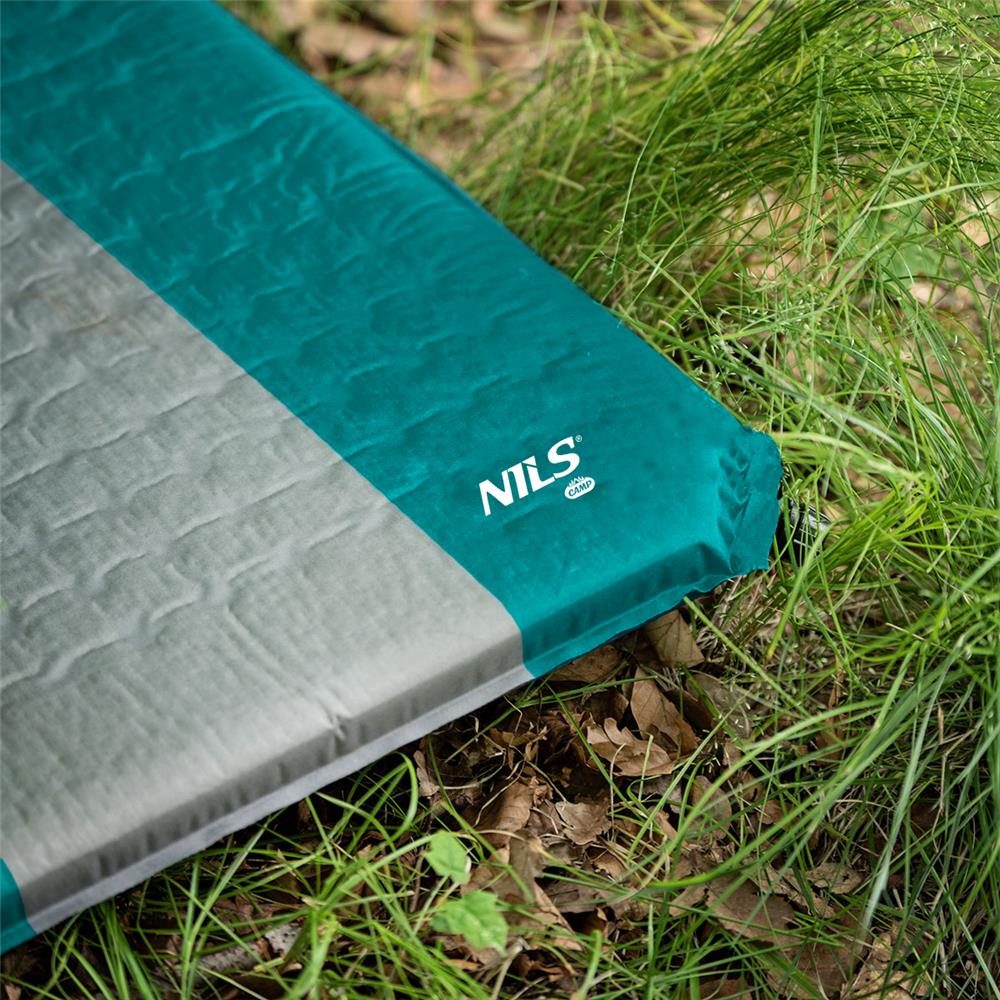 NILS CAMP selbstaufblasende Campingmatte 195 cm türkis-grau Isomatte Outdoor Schlafmatte