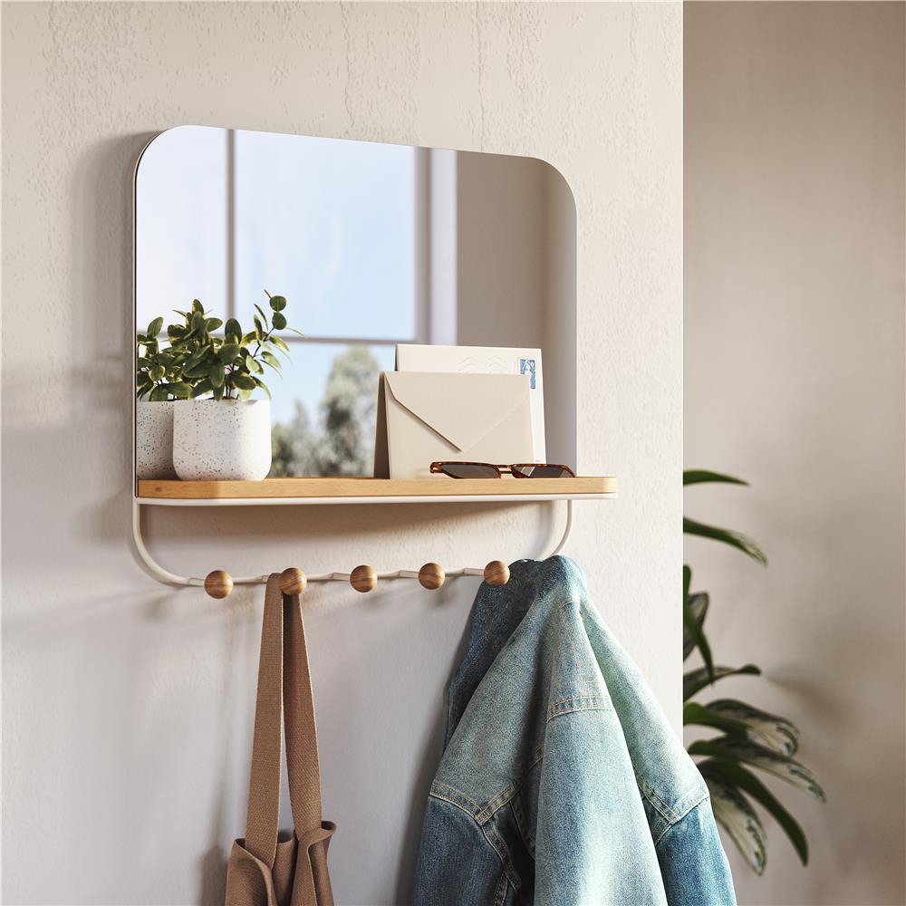 Umbra Estique Wandspiegel mit Ablage und 6 Haken, Accessoire Organizer für den Eingang, in Weiß