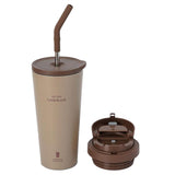 LocknLock Thermobecher 550 ml Braun - Isolierbecher To Go mit Strohhalm & One-Touch Deckel