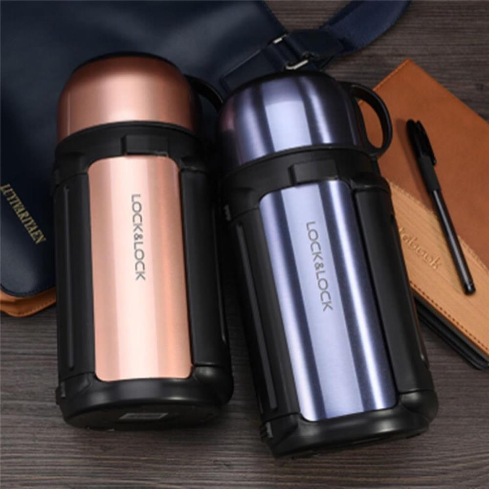 LocknLock Thermoskanne 1,5 L Hellblau, Edelstahl, Auslaufsicher, Trageschlaufe, Becher