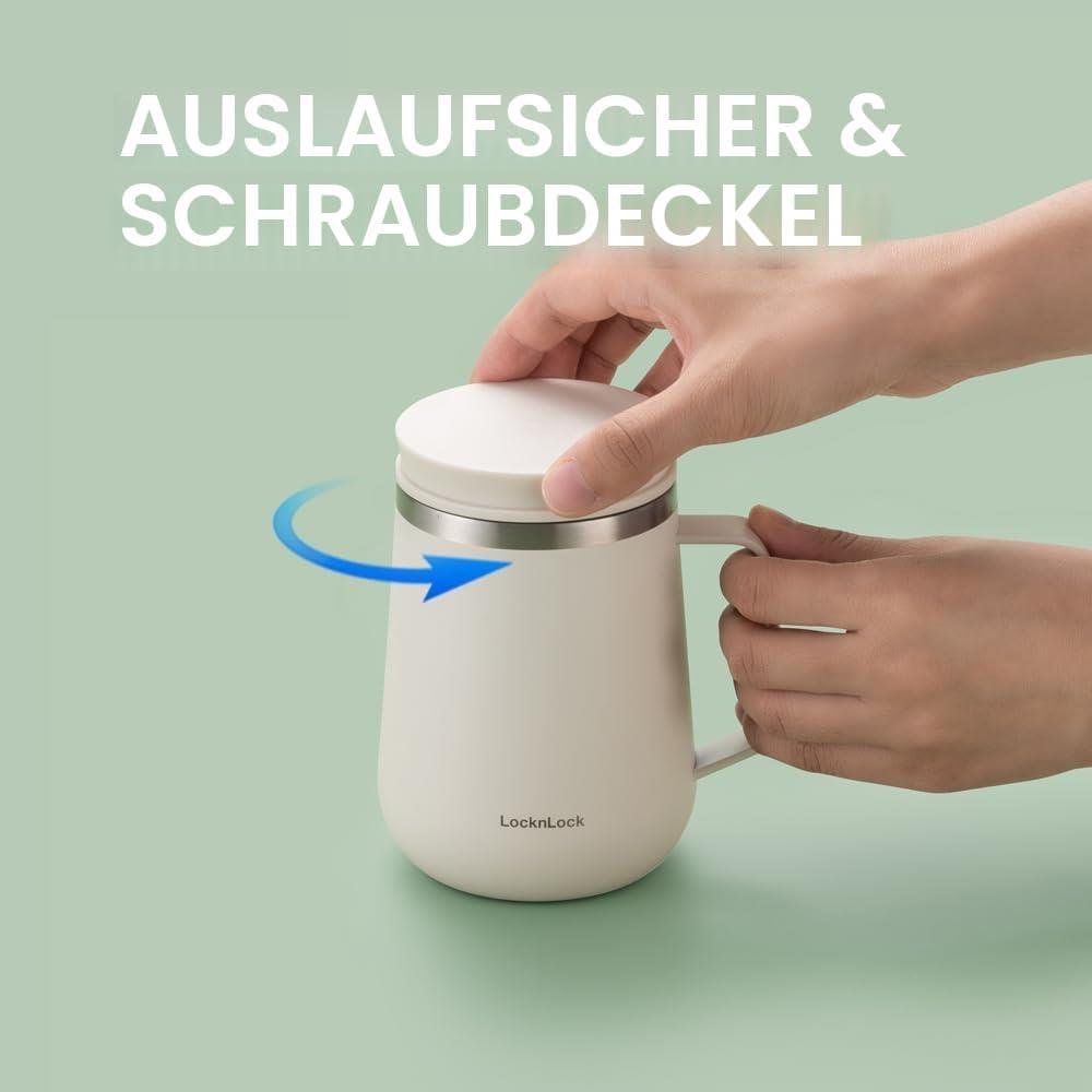 LocknLock Metro Teetasse Mint 400ml, Edelstahl, Warmhaltefunktion, Auslaufsicher, Rutschfest