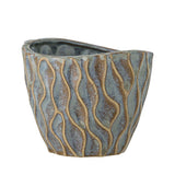 Bloomingville Feren Blumentopf aus Steingut in Blau, dekorativer Übertopf mit natürlicher Oberfläche