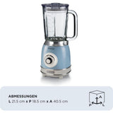 Ariete Vintage Standmixer, Blau, Glasbehälter 1,5L, Smoothie Maker, 1000W