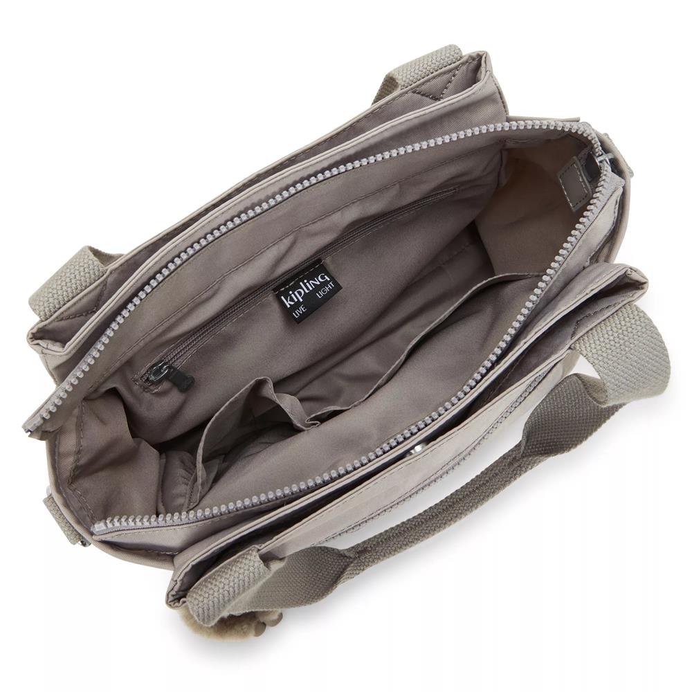 Kipling ELYSIA, mittelgroße Schultertasche, Grey Gris (grau), Umhängetasche mit vielen Fächern