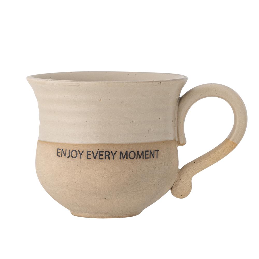 Bloomingville Claire Tasse aus Steingut in Braun mit Schriftzug „Enjoy every Moment“, große Kaffeetasse