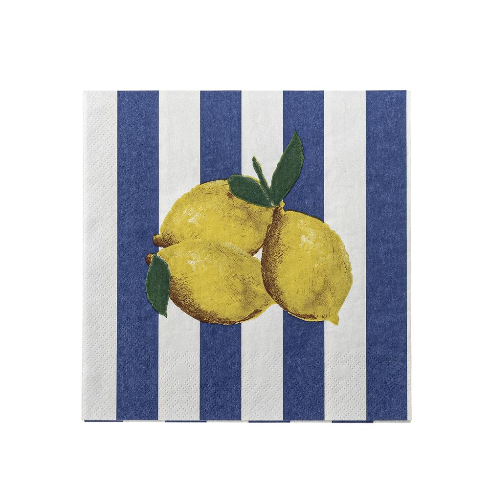 Bloomingville Limone Serviette 20er Set 33x33 cm bunt - Papierservietten mit Zitronenmotiv Tischdeko