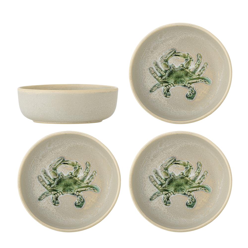 Bloomingville Hadden Schalen 4er Set grün Steingut Krebs Motiv 450 ml
