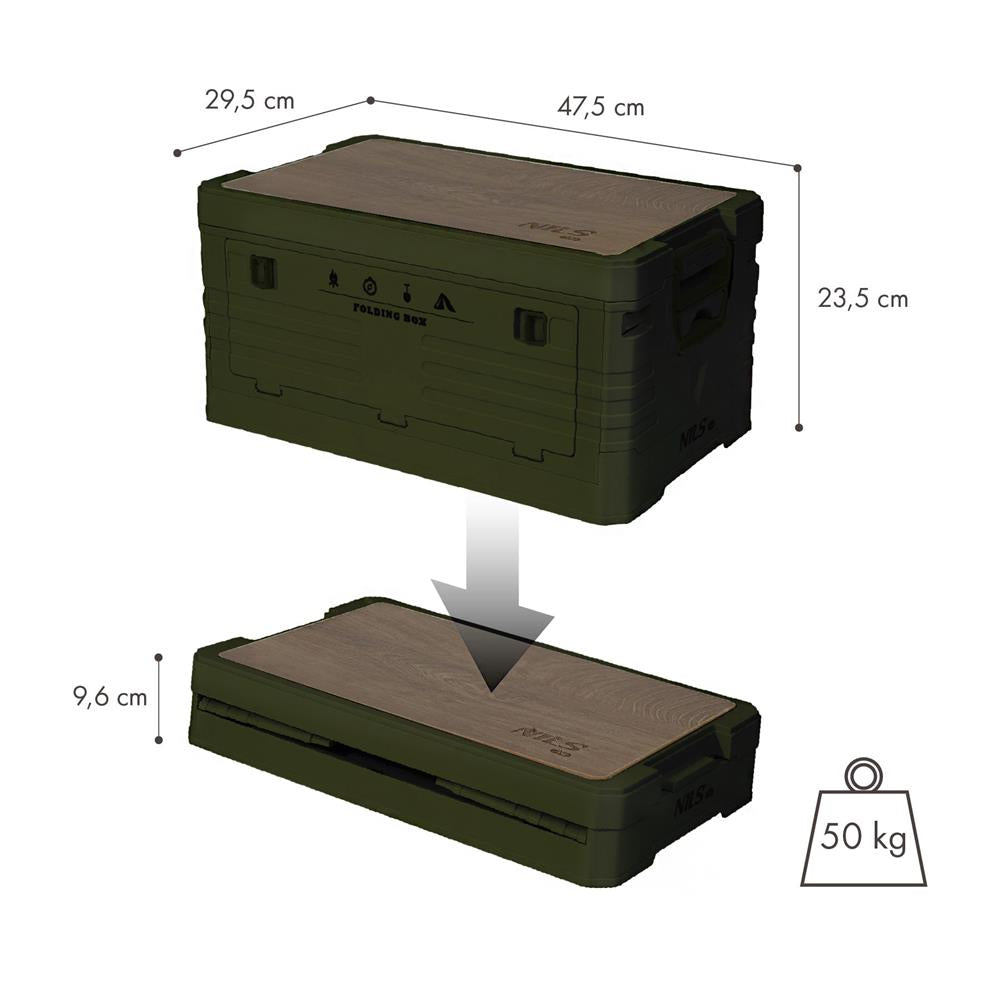 NILS CAMP faltbare Campingbox mit Tischfunktion 32L in Grün - kompakte Reisebox