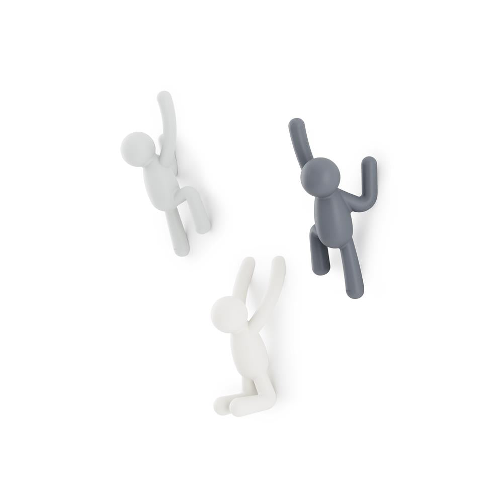Umbra Buddy Haken 3er Set, Dekorative Wandhaken, Garderobenhaken in Grau
