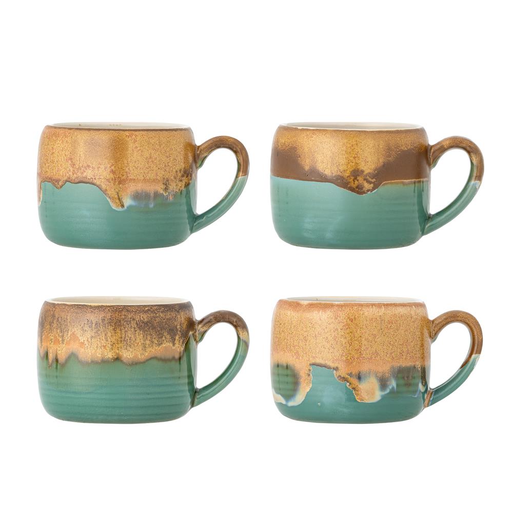 Bloomingville Sheen Tasse aus Steingut in Grün 400 ml – 4er Set Tassen für Küche & Tischdeko