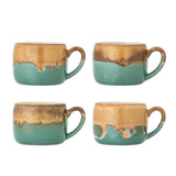 Bloomingville Sheen Tasse aus Steingut in Grün 400 ml – 4er Set Tassen für Küche & Tischdeko