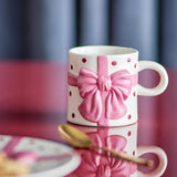 Bloomingville Bowie Tasse 4er Set 280 ml rosa Steingut mit Schleifenmotiv Kaffeebecher Weihnachten