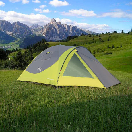 NILS CAMP Discovery Zelt für 4 Personen in Grün-Grau - Campingzelt mit Vorraum für Outdoor & Familie