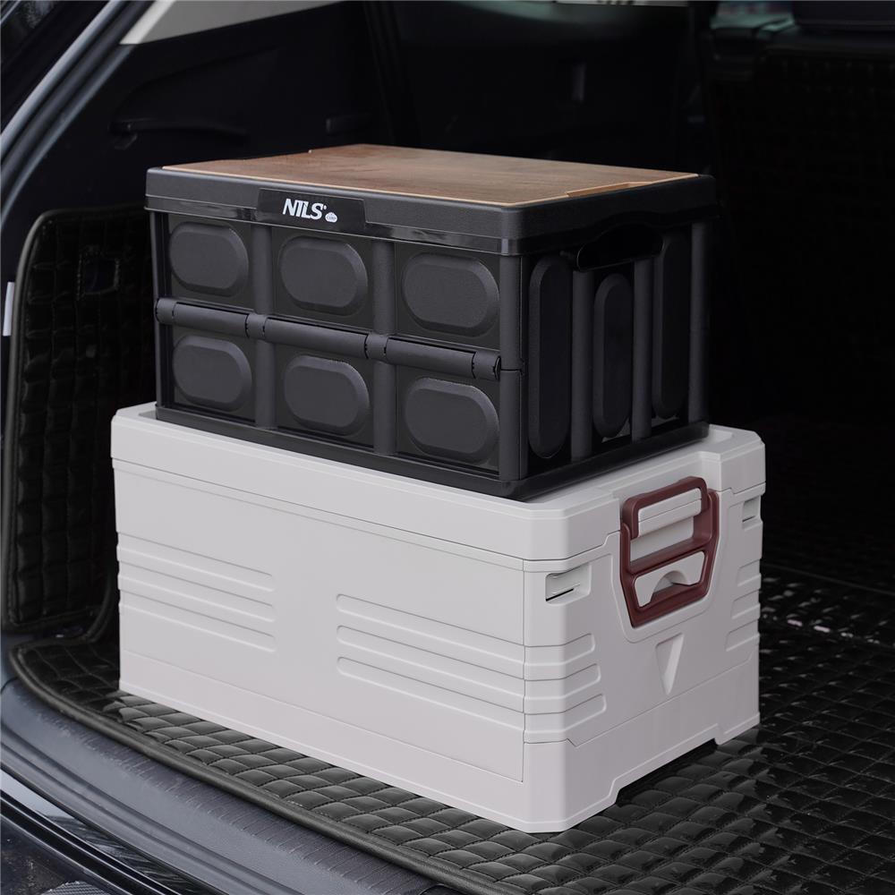 NILS CAMP faltbare Campingbox mit Tischfunktion 20L in Schwarz - kompakte Reisebox