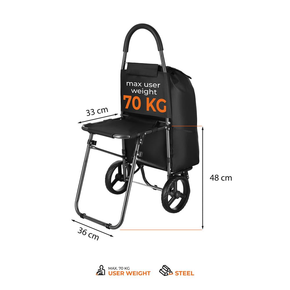 NILS CAMP Einkaufstrolley mit Sitz 40L klappbar für Einkauf Alltag Garten