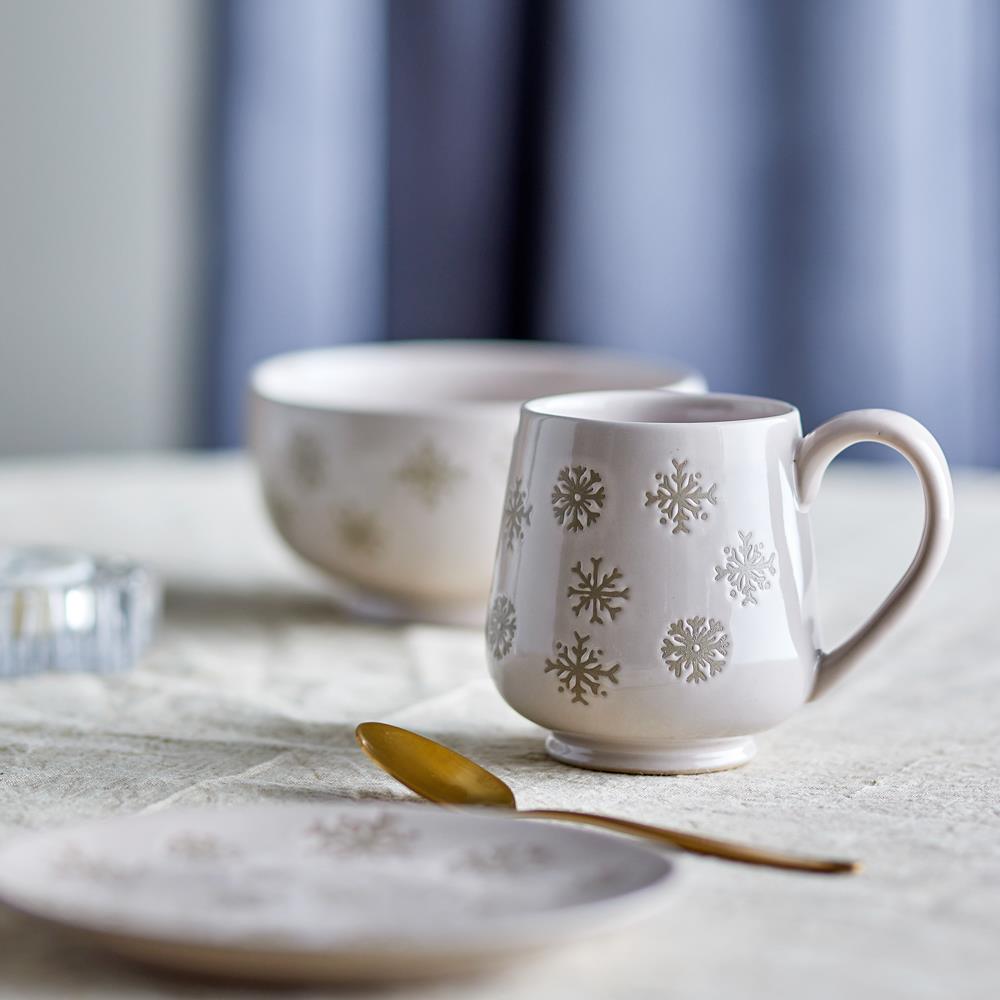 Bloomingville Snowie Tasse Natur Steingut 4er Set Weihnachtstassen 292 ml