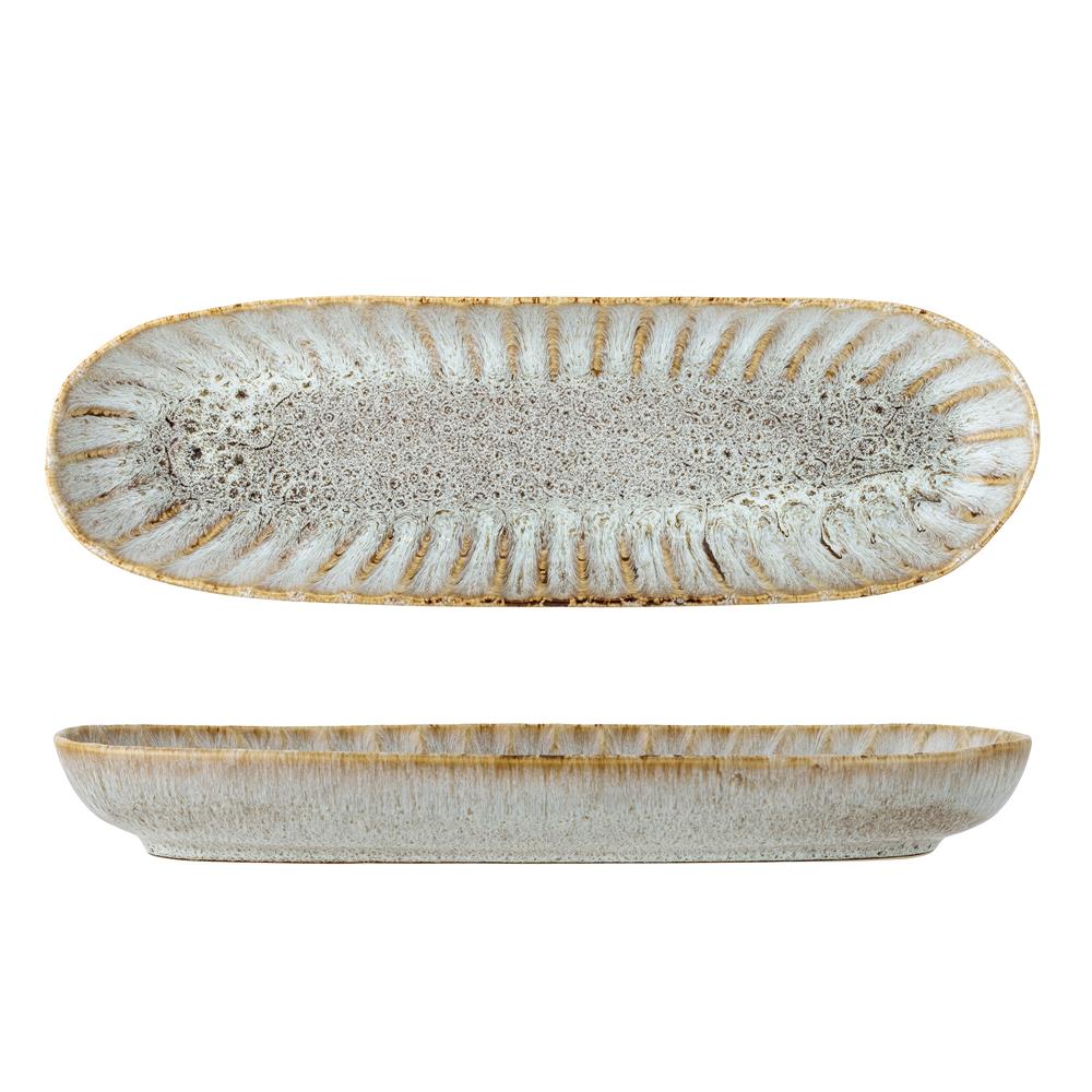 Bloomingville Fleur Servierplatte, Natur, 37,5x12cm, Steingut, dänisches Design