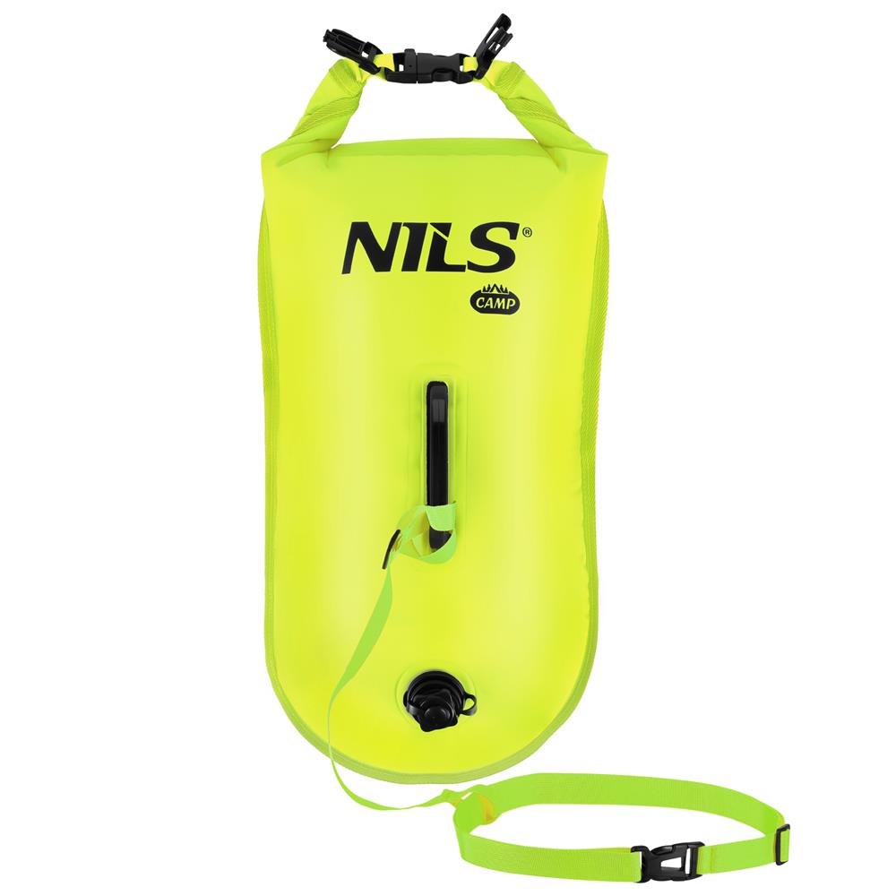 NILS CAMP Schwimmboje 3-in-1 Dry Bag 28L gelb Rucksack für Outdoor Wasser Sport