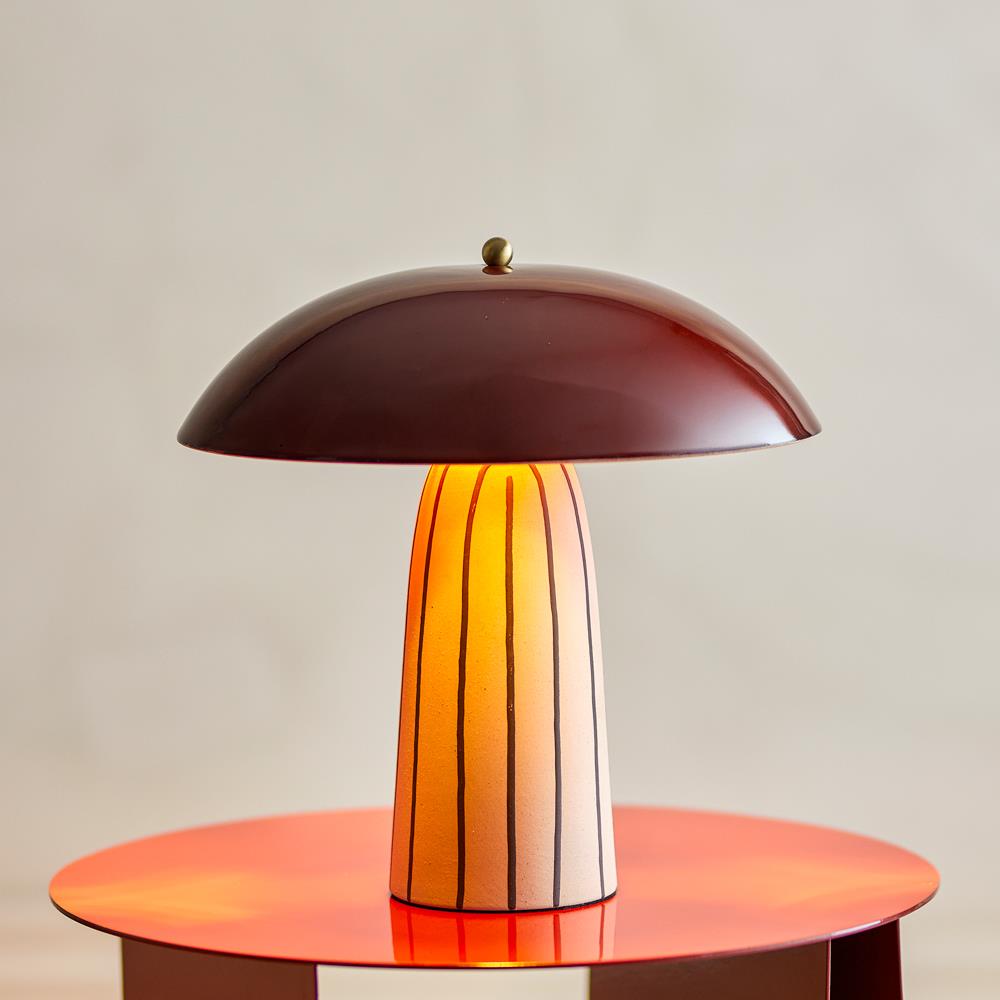 Bloomingville Arvid Tischlampe bunt - Keramik Lampe mit Schirm für Wohnzimmer & Tischbeleuchtung