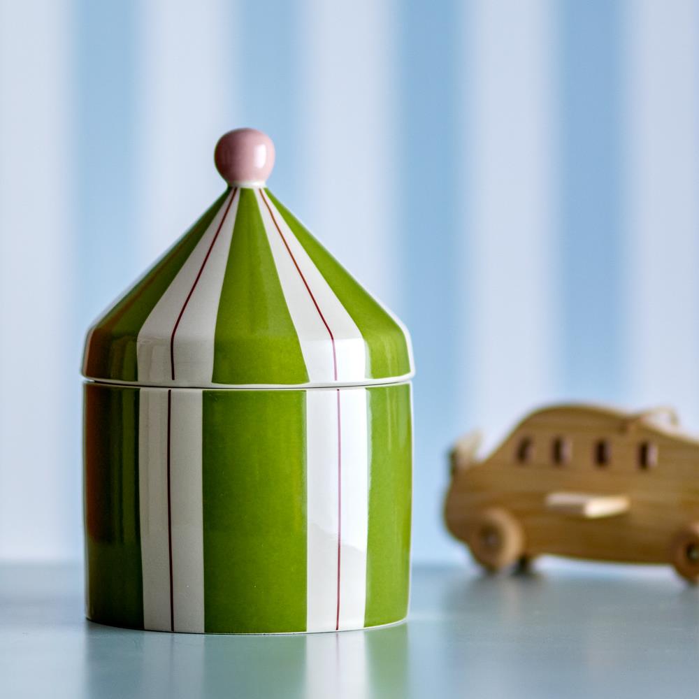 Bloomingville MINI Cimmi Gefäß mit Deckel grün - Steingut Vorratsdose gestreift für Küche Deko