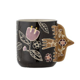 Bloomingville Vivielle Tasse 4er Set 325 ml D8,5 cm braun - Steinguttassen mit Vogelhenkel für Küche