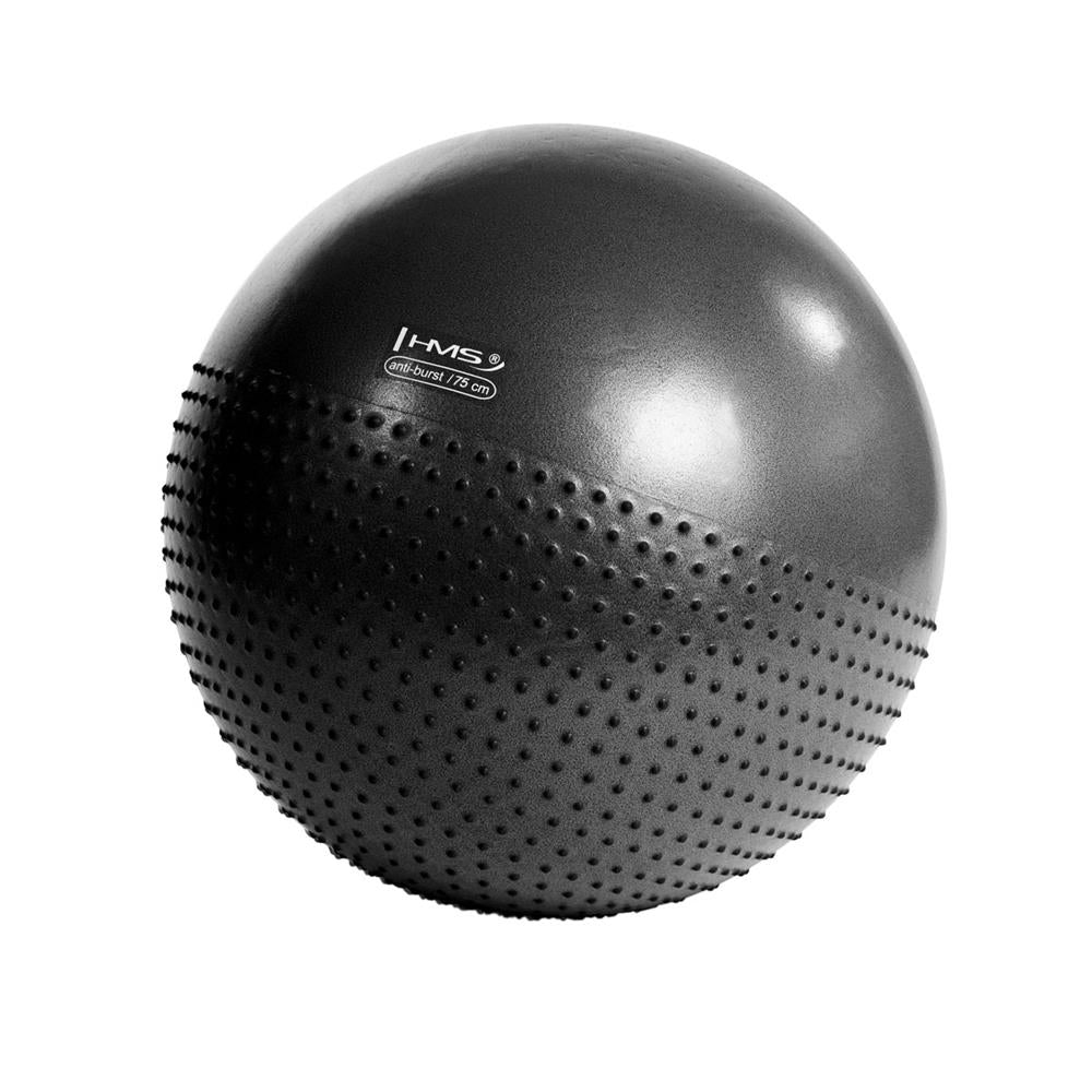 Gymnastikball 75 cm Schwarz mit Massage-Noppen und Pumpe | HMS YB03N