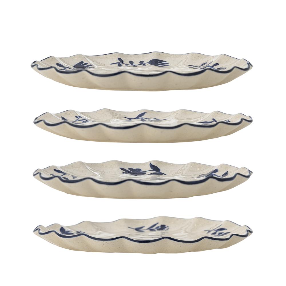Bloomingville Eimy Teller 4er Set D20,5 cm blau - Steingut Teller mit Blumenmotiv für Tischdeko