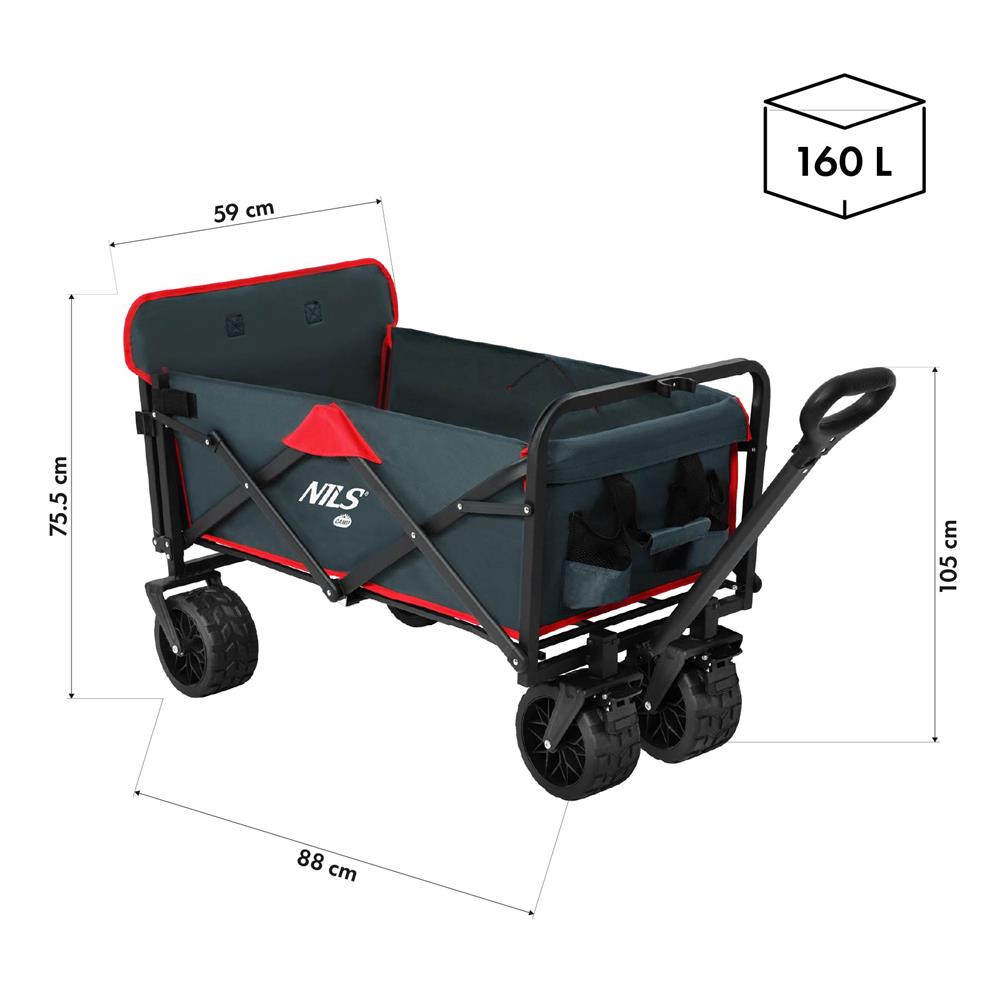 NILS CAMP Bollerwagen faltbar 160L in Anthrazit - Campingwagen für Strand & Garten