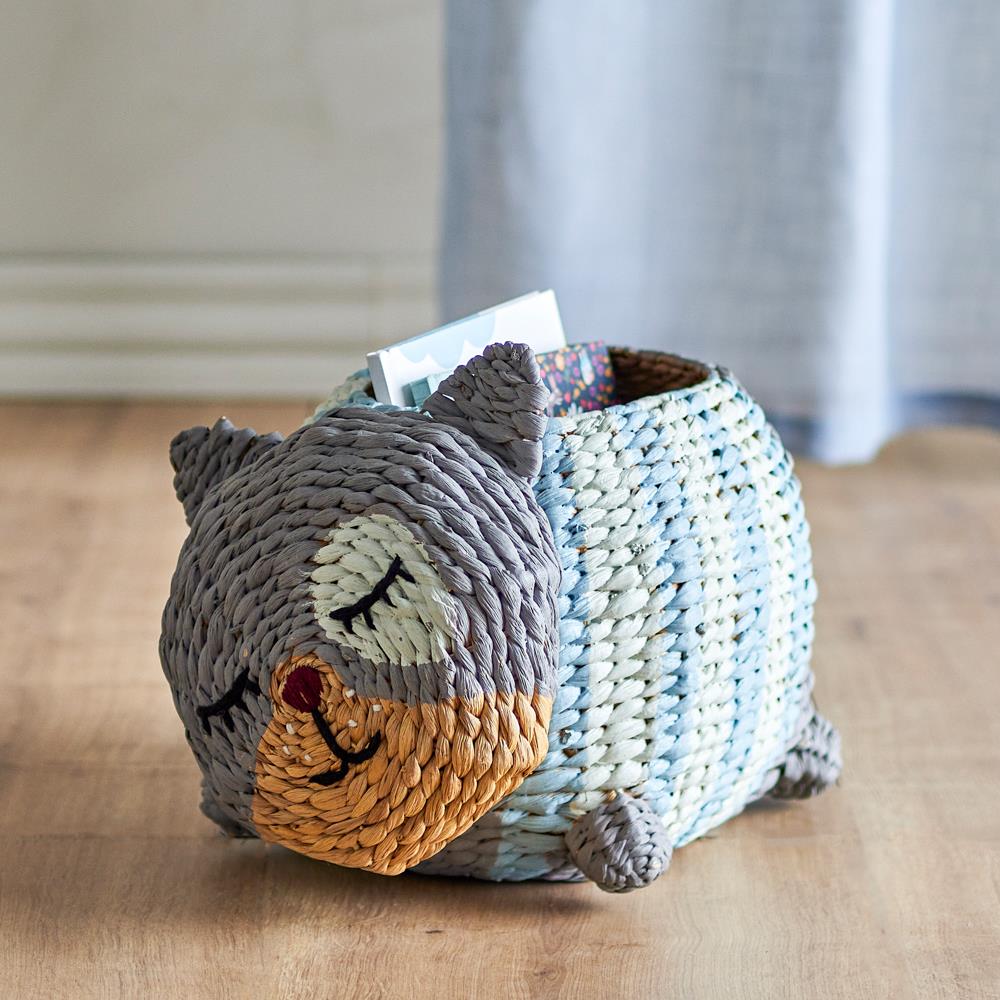 Bloomingville MINI Mille Korb natur - Aufbewahrungskorb Katze aus Wasserhyazinthe Kinderzimmer