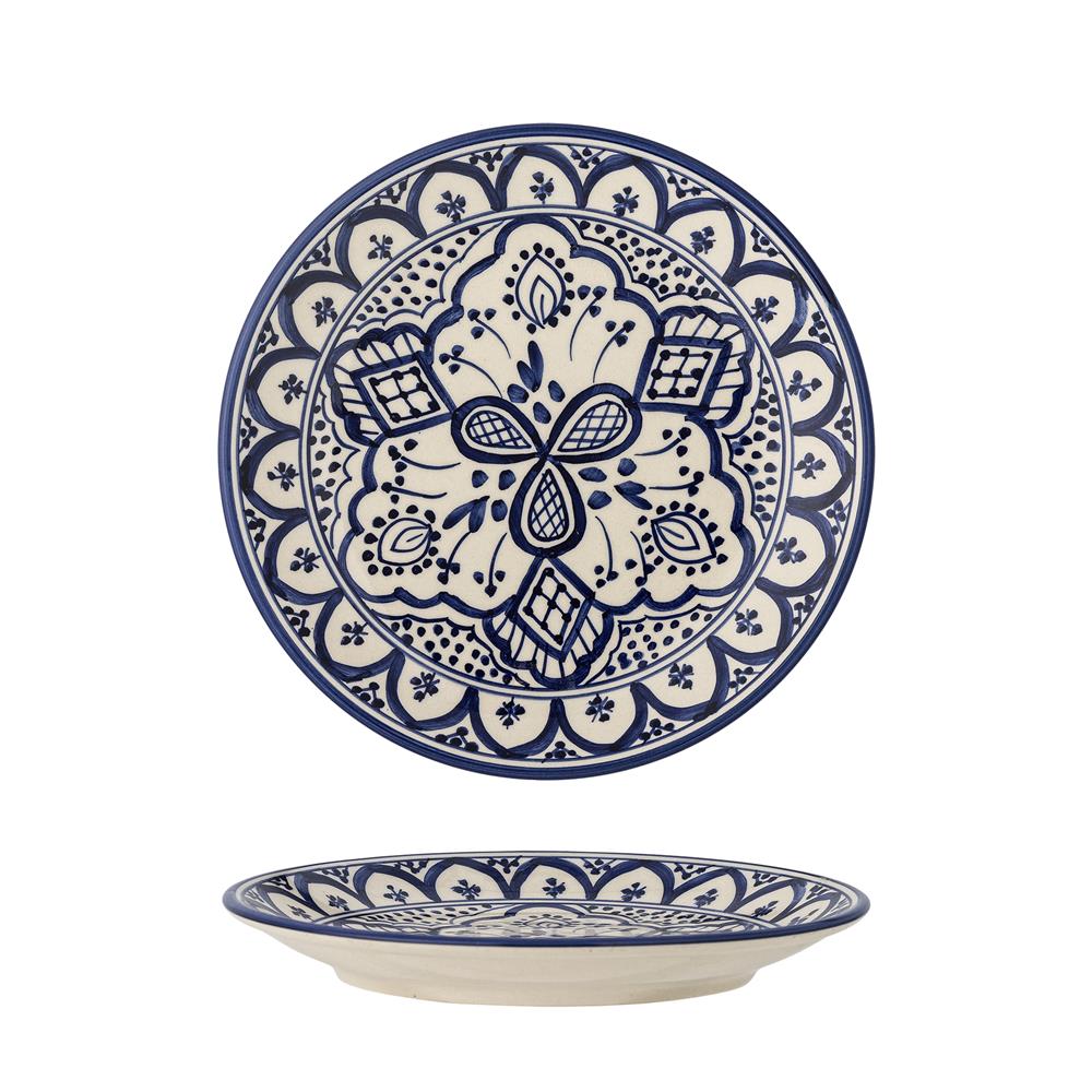 Bloomingville Karlie Teller blau aus Steingut – mediterraner Mittagsteller für Küche & Tischdeko