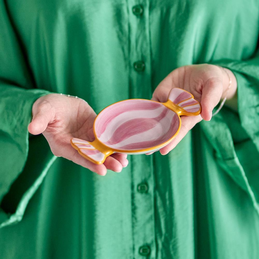Bloomingville Caramella Servierplatte Bonbon, Rosa, Steingut, Weihnachtsteller