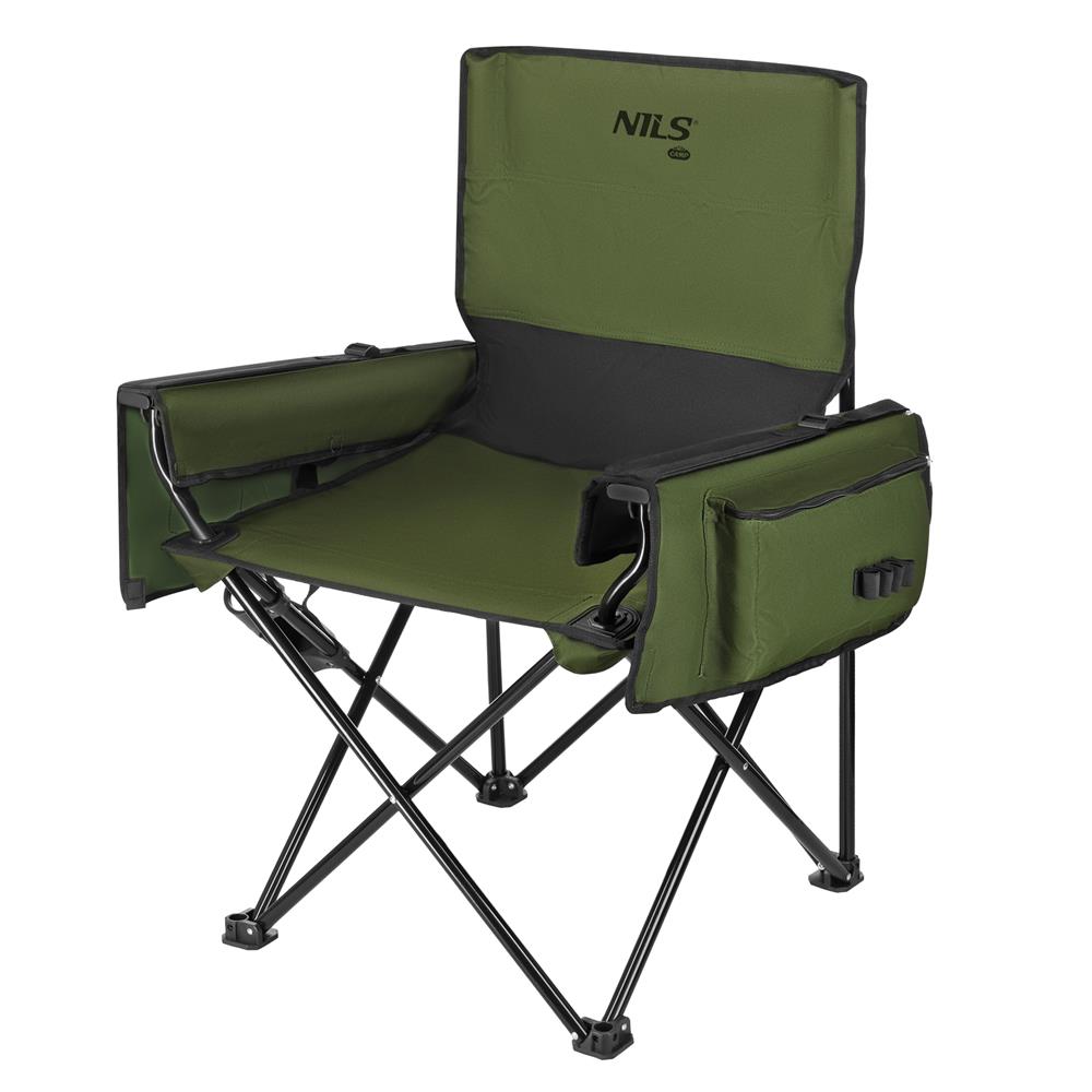 NILS CAMP Campingstuhl in Grün - stabiler Klappstuhl mit Taschen für Camping, Garten & Angeln
