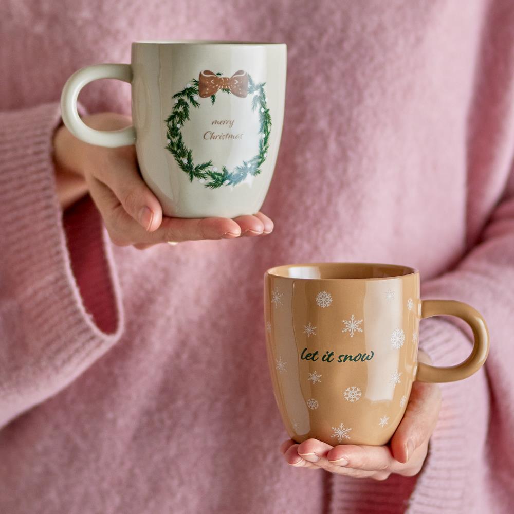 Bloomingville Jolina Tasse, Natur, Steingut Tassen 2er Set Weihnachtstassen