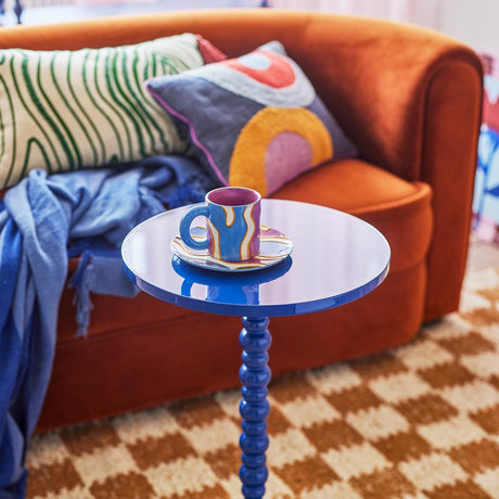 Bloomingville Ellar Beistelltisch blau - Hochglanz Tisch modern skulptural für Wohnzimmer & Sofa