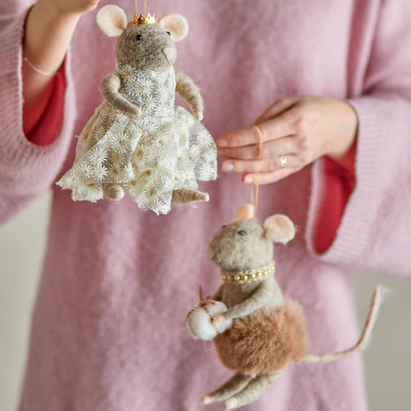 Bloomingville Peo Mäuse Anhänger, Braun, Wollfiguren 2er Set Weihnachtsdeko