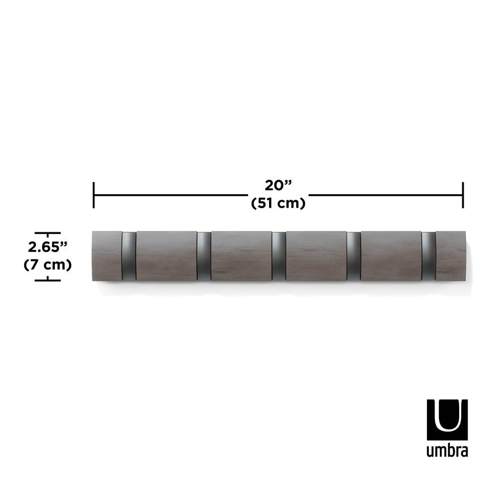 Umbra Flip Wandgarderobe, Garderobenleiste in Grau, mit 5 beweglichen Haken in Zinnfarben