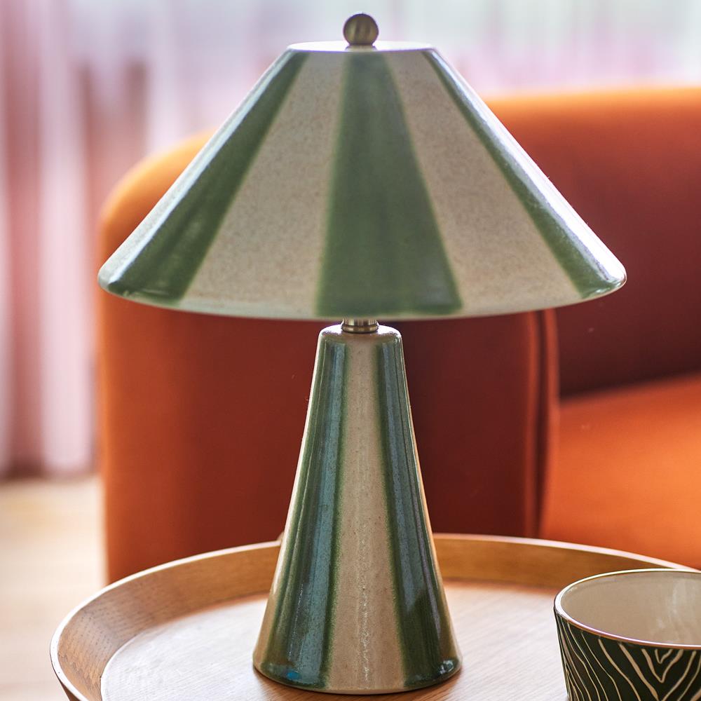 Bloomingville Olive Tischlampe bunt - handbemalte Steingutlampe mit E27 für Wohnzimmer & Schlafzimmer