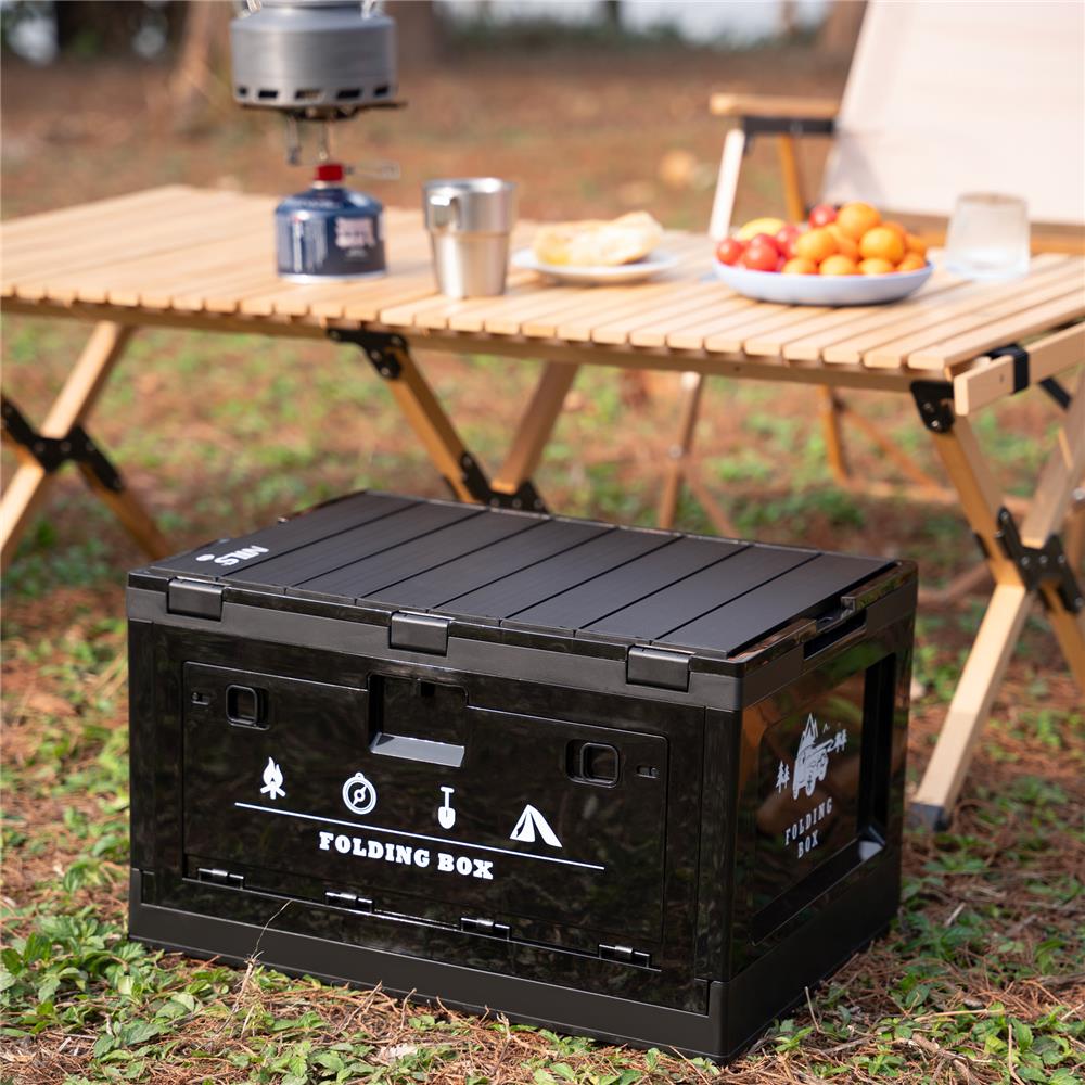 NILS CAMP faltbare Campingbox mit Tischfunktion 50L in Schwarz - stabile Reisebox